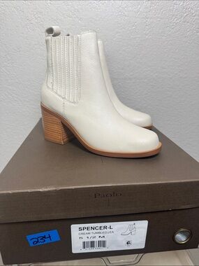 Paolo Cream Tumbled Leather Heel Chelsea Booties